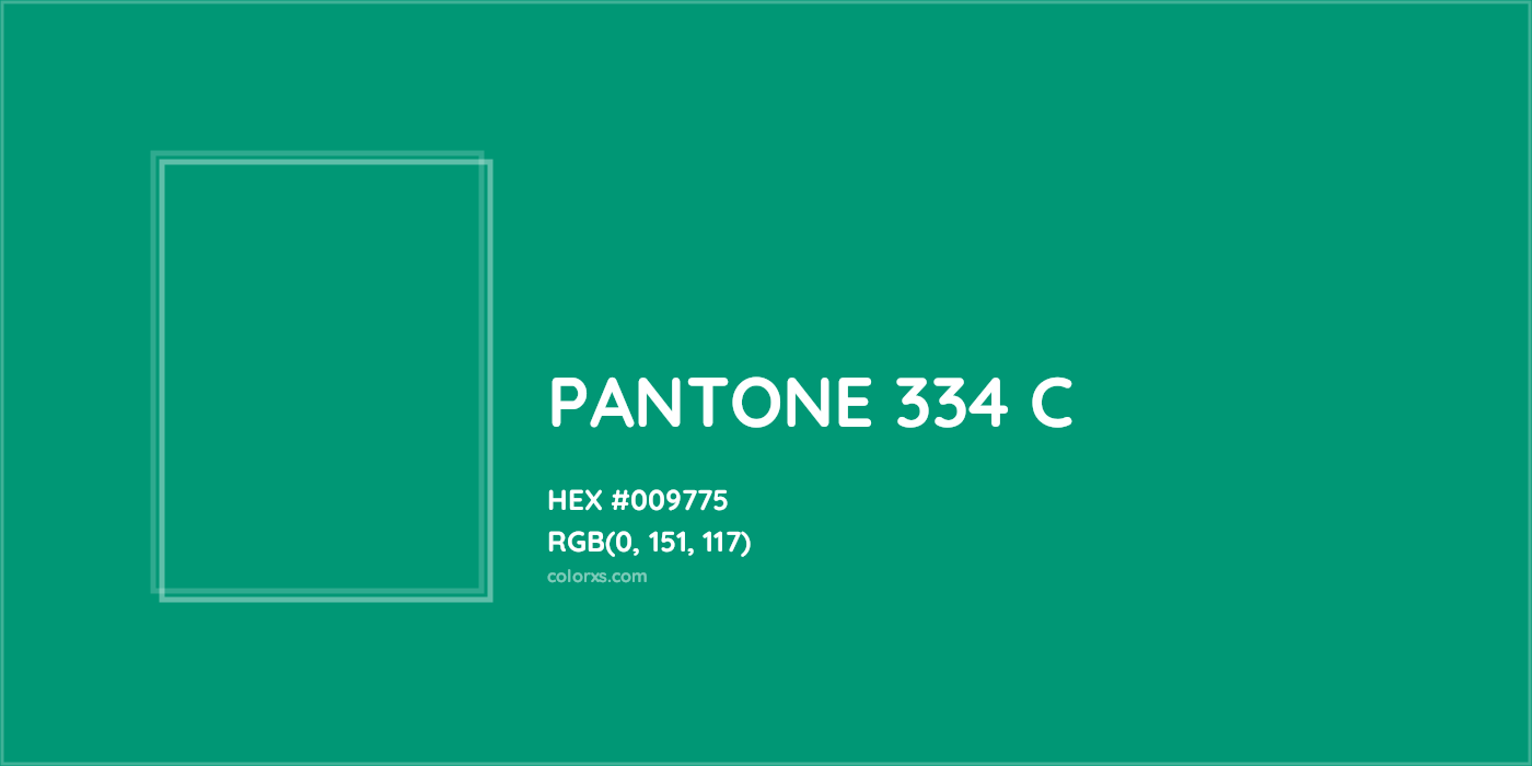 HEX #009775 PANTONE 334 C CMS Pantone PMS - Color Code