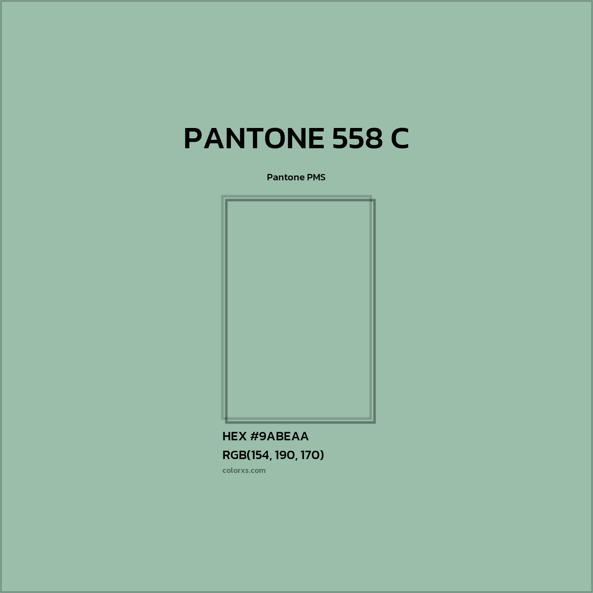 HEX #9ABEAA PANTONE 558 C CMS Pantone PMS - Color Code