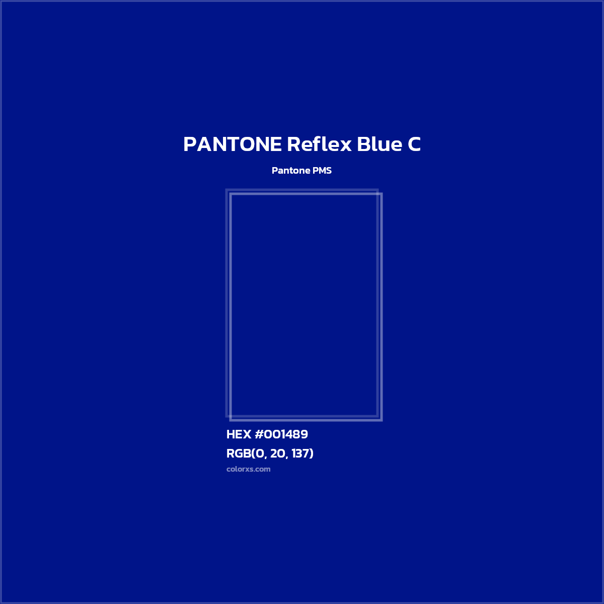 HEX #001489 PANTONE Reflex Blue C CMS Pantone PMS - Color Code