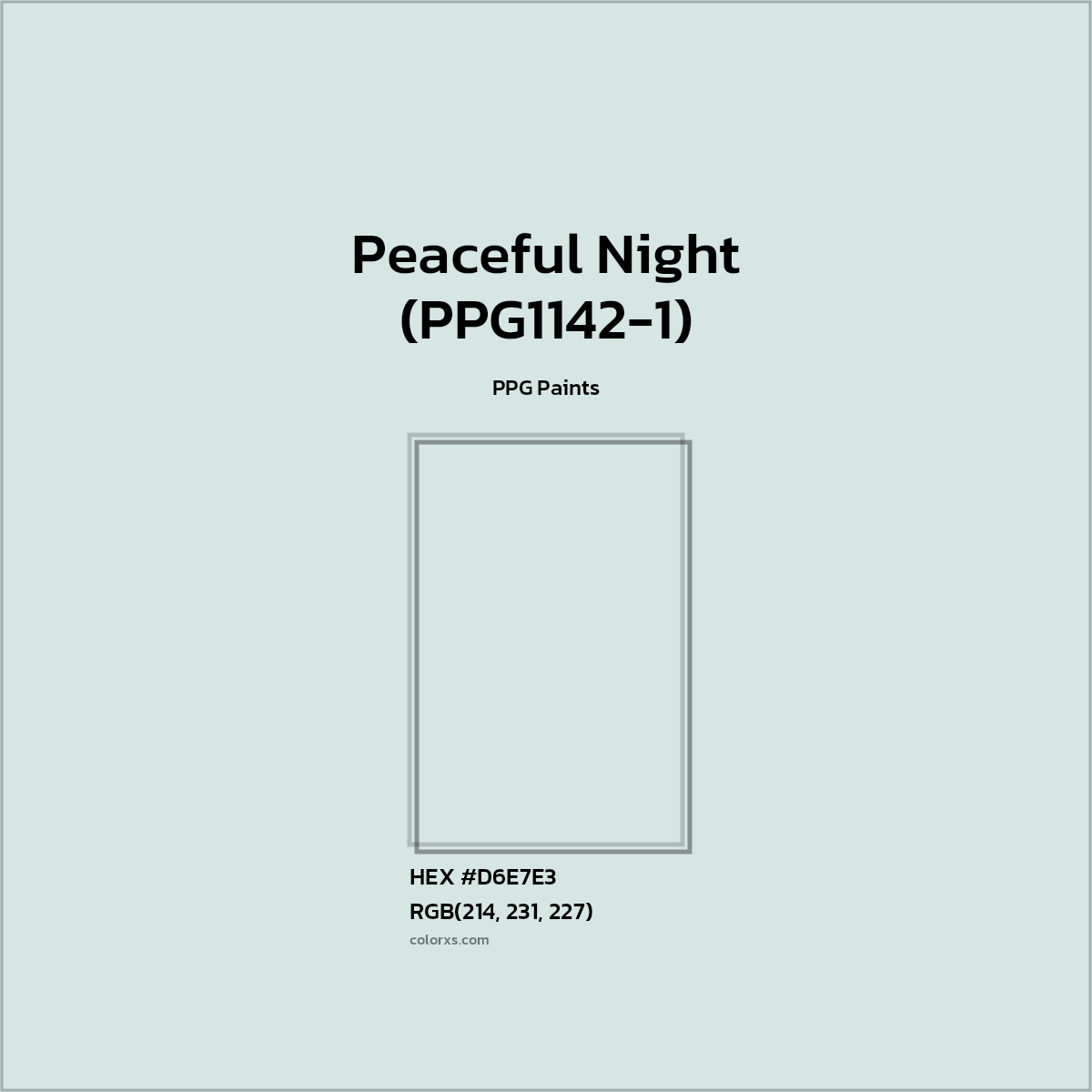 HEX #D6E7E3 Peaceful Night (PPG1142-1) Paint PPG Paints - Color Code