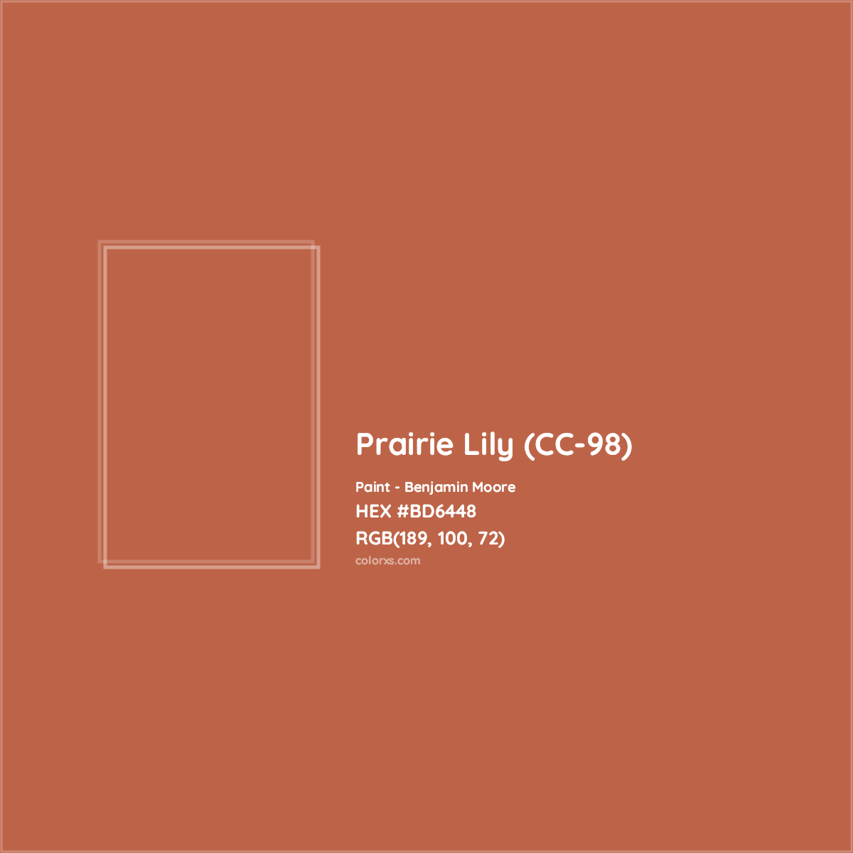 HEX #BD6448 Prairie Lily (CC-98) Paint Benjamin Moore - Color Code