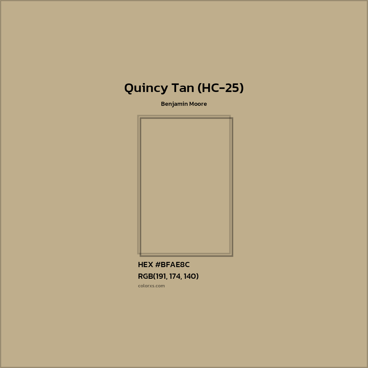 HEX #BFAE8C Quincy Tan (HC-25) Paint Benjamin Moore - Color Code