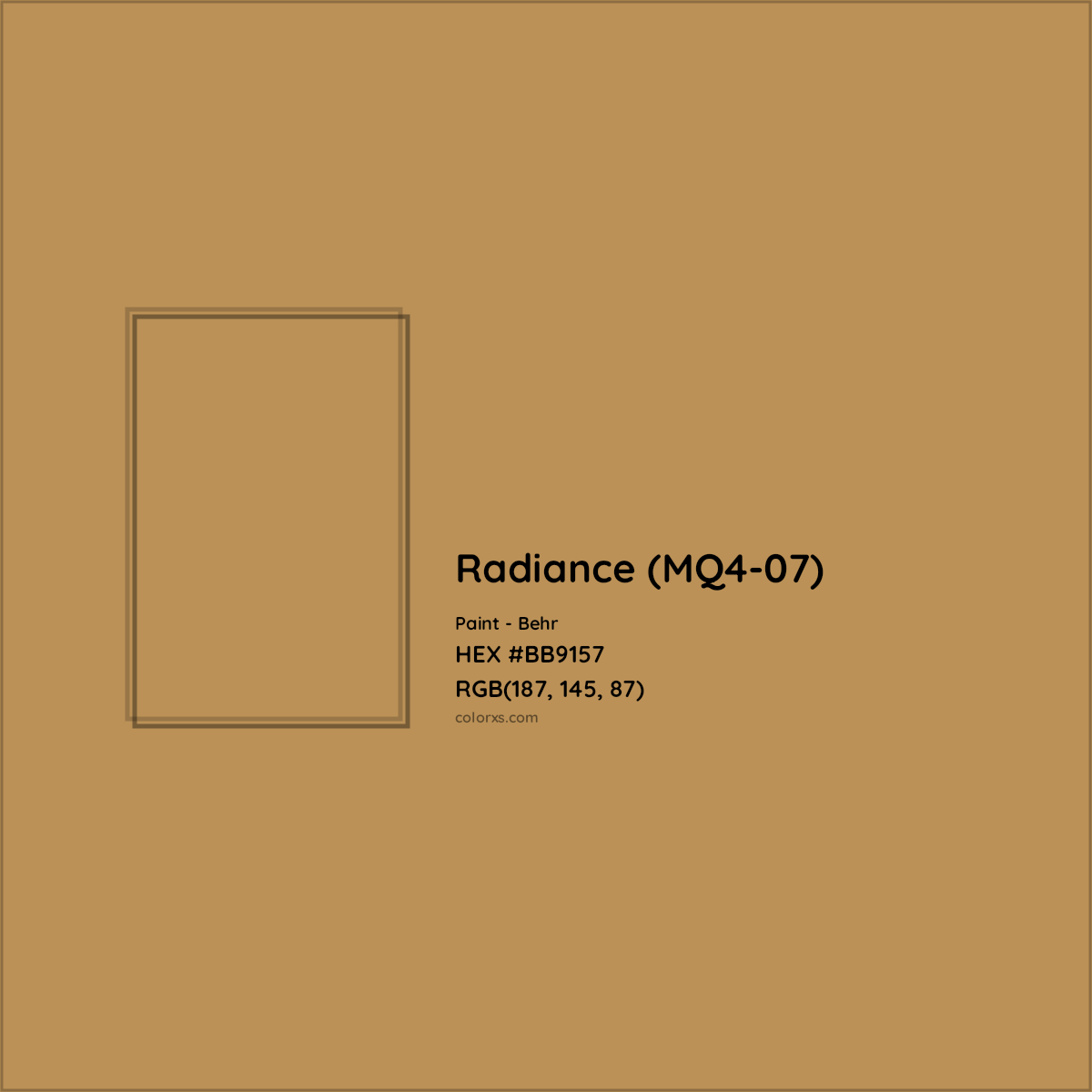 HEX #BB9157 Radiance (MQ4-07) Paint Behr - Color Code