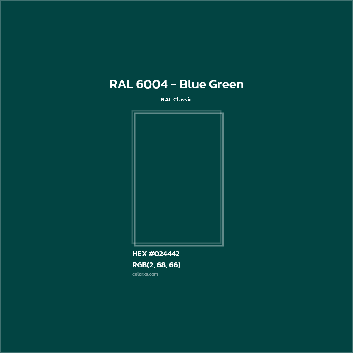 HEX #024442 RAL 6004 - Blue Green CMS RAL Classic - Color Code