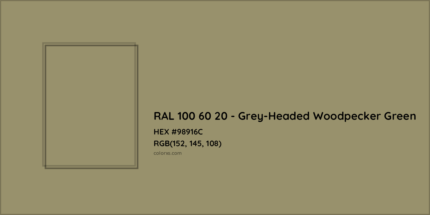 HEX #98916C RAL 100 60 20 - Grey-Headed Woodpecker Green CMS RAL Design - Color Code