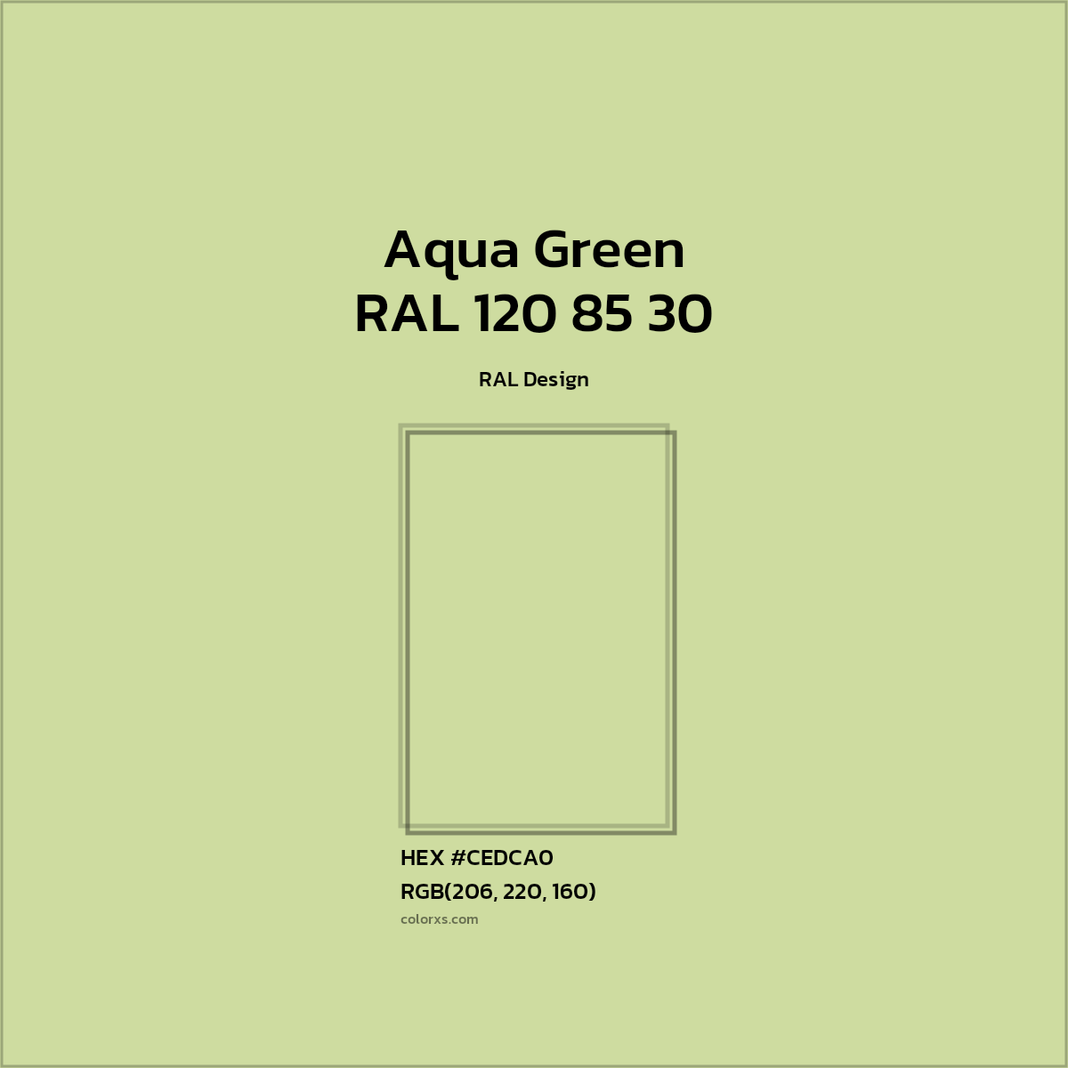 HEX #CEDCA0 RAL 120 85 30 - Aqua Green CMS RAL Design - Color Code