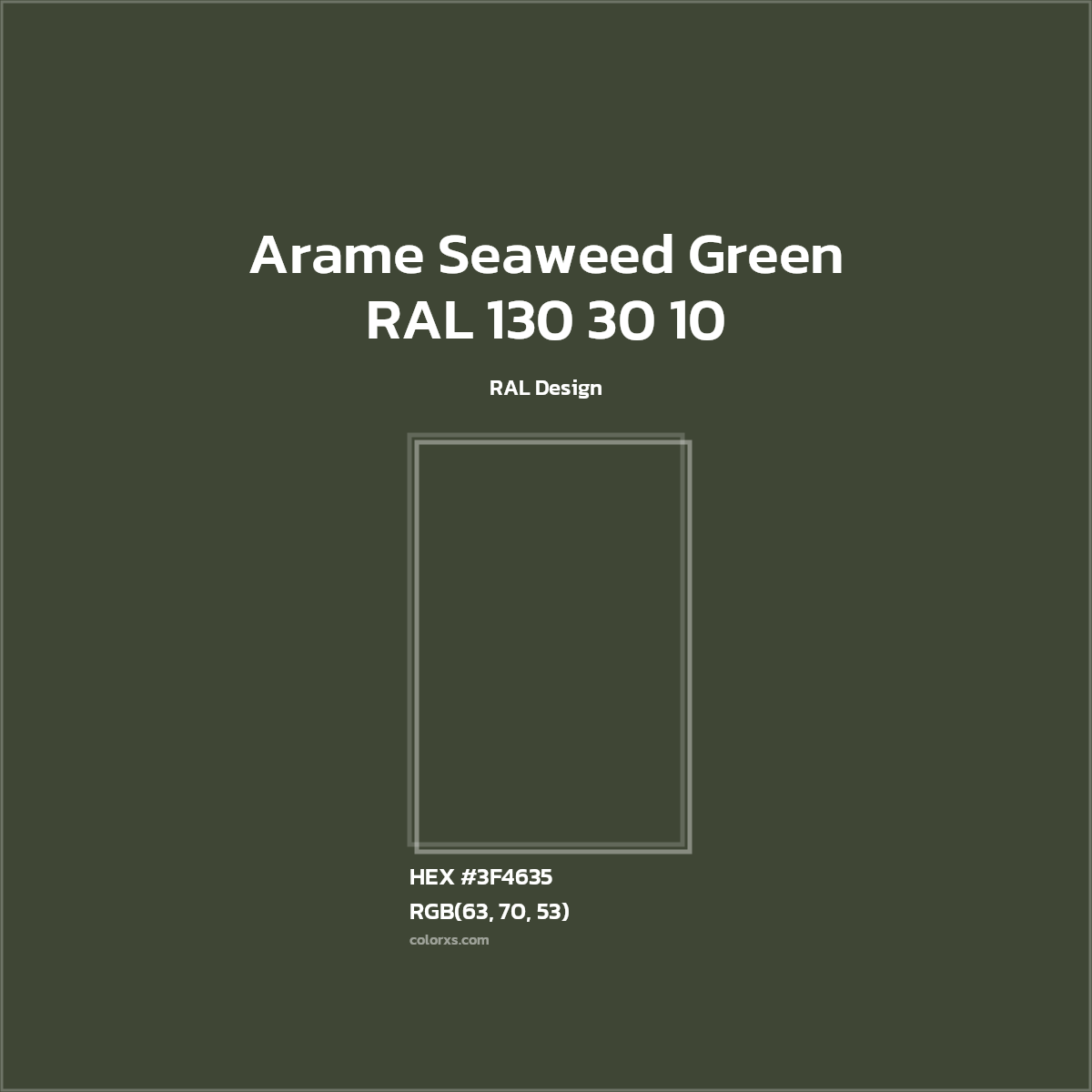 HEX #3F4635 RAL 130 30 10 - Arame Seaweed Green CMS RAL Design - Color Code