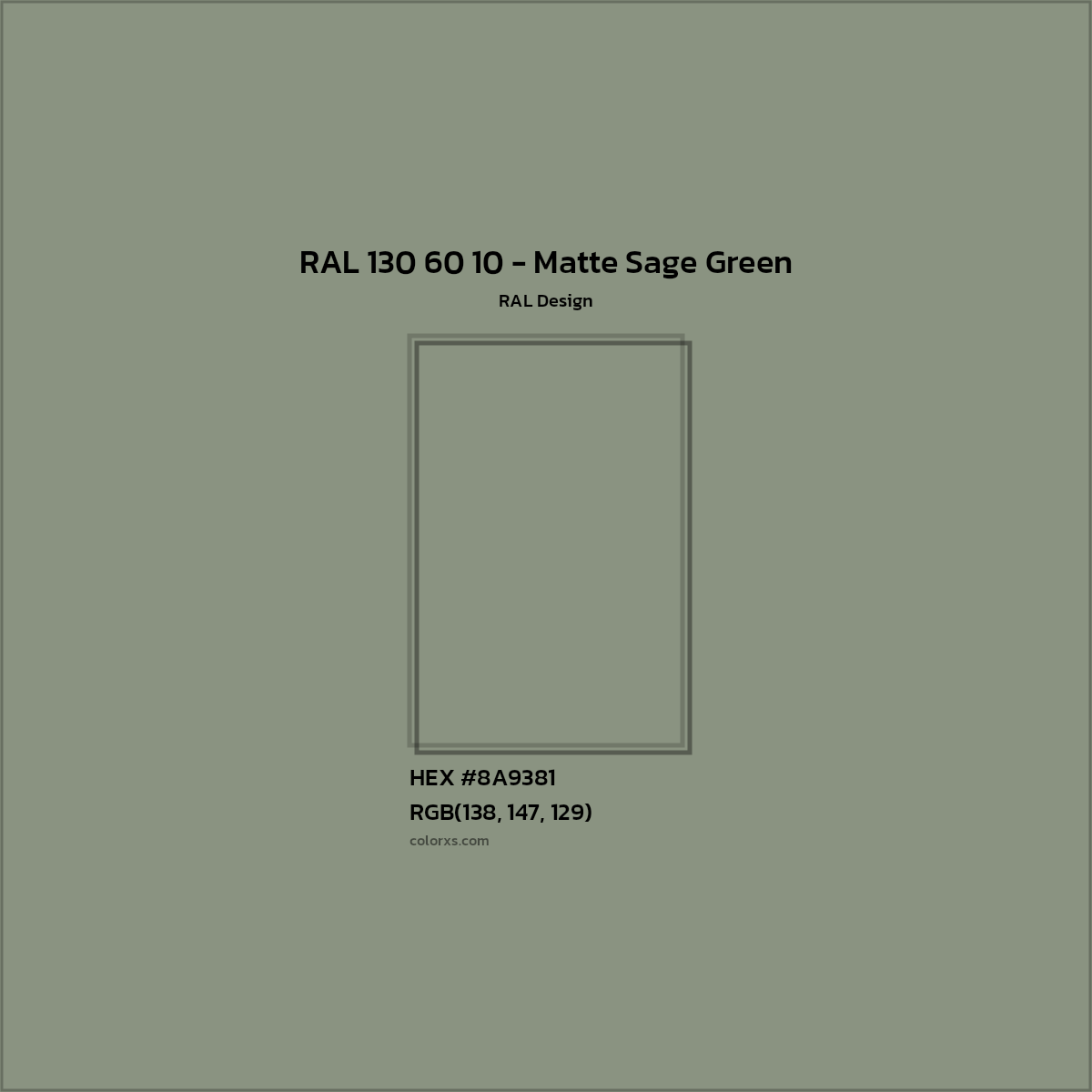 HEX #8A9381 RAL 130 60 10 - Matte Sage Green CMS RAL Design - Color Code