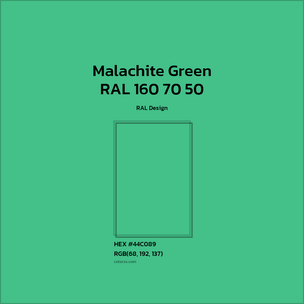 HEX #44C089 RAL 160 70 50 - Malachite Green CMS RAL Design - Color Code
