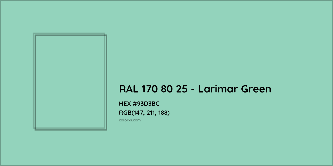 HEX #93D3BC RAL 170 80 25 - Larimar Green CMS RAL Design - Color Code