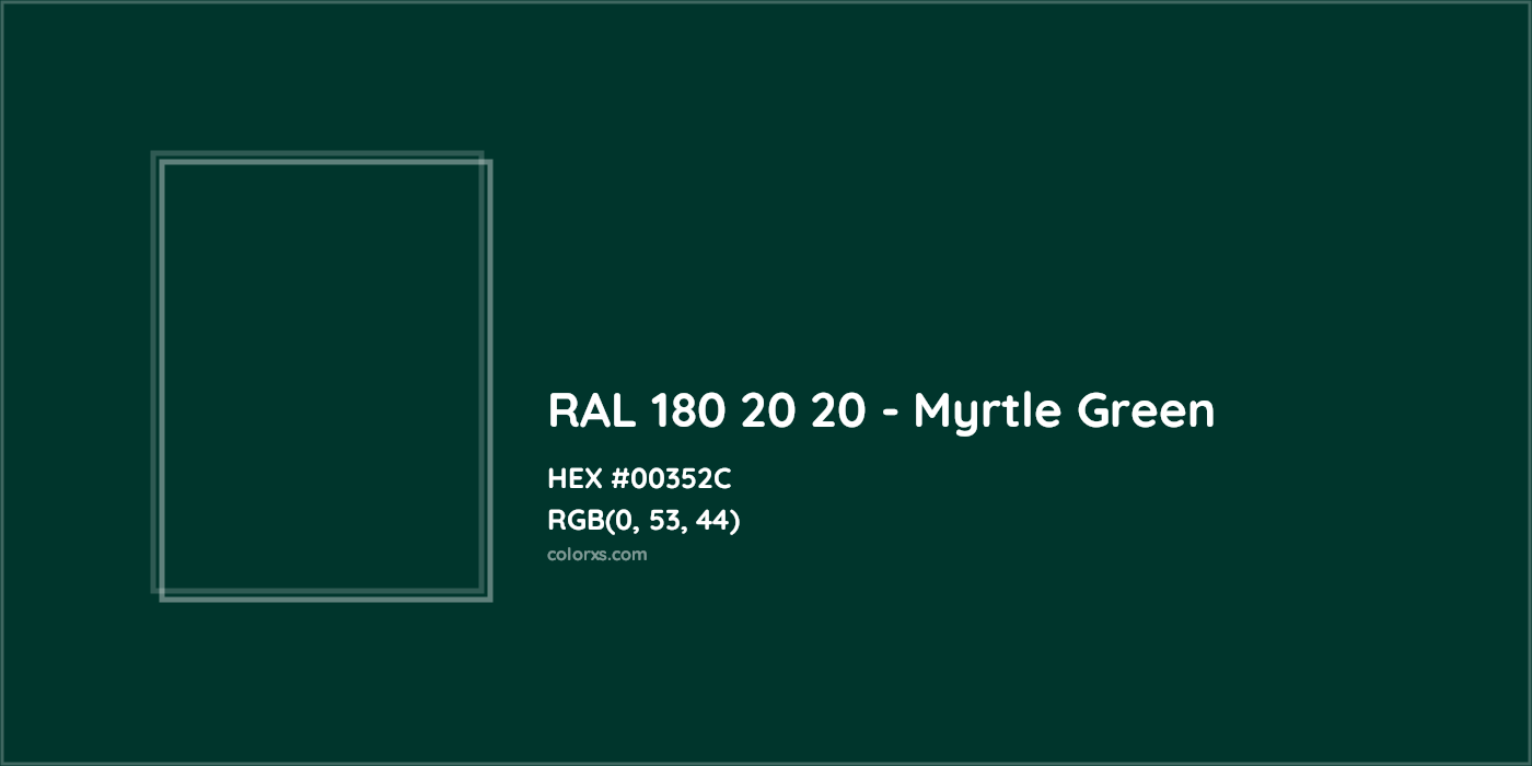 HEX #00352C RAL 180 20 20 - Myrtle Green CMS RAL Design - Color Code