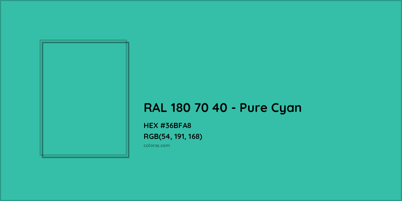 HEX #36BFA8 RAL 180 70 40 - Pure Cyan CMS RAL Design - Color Code