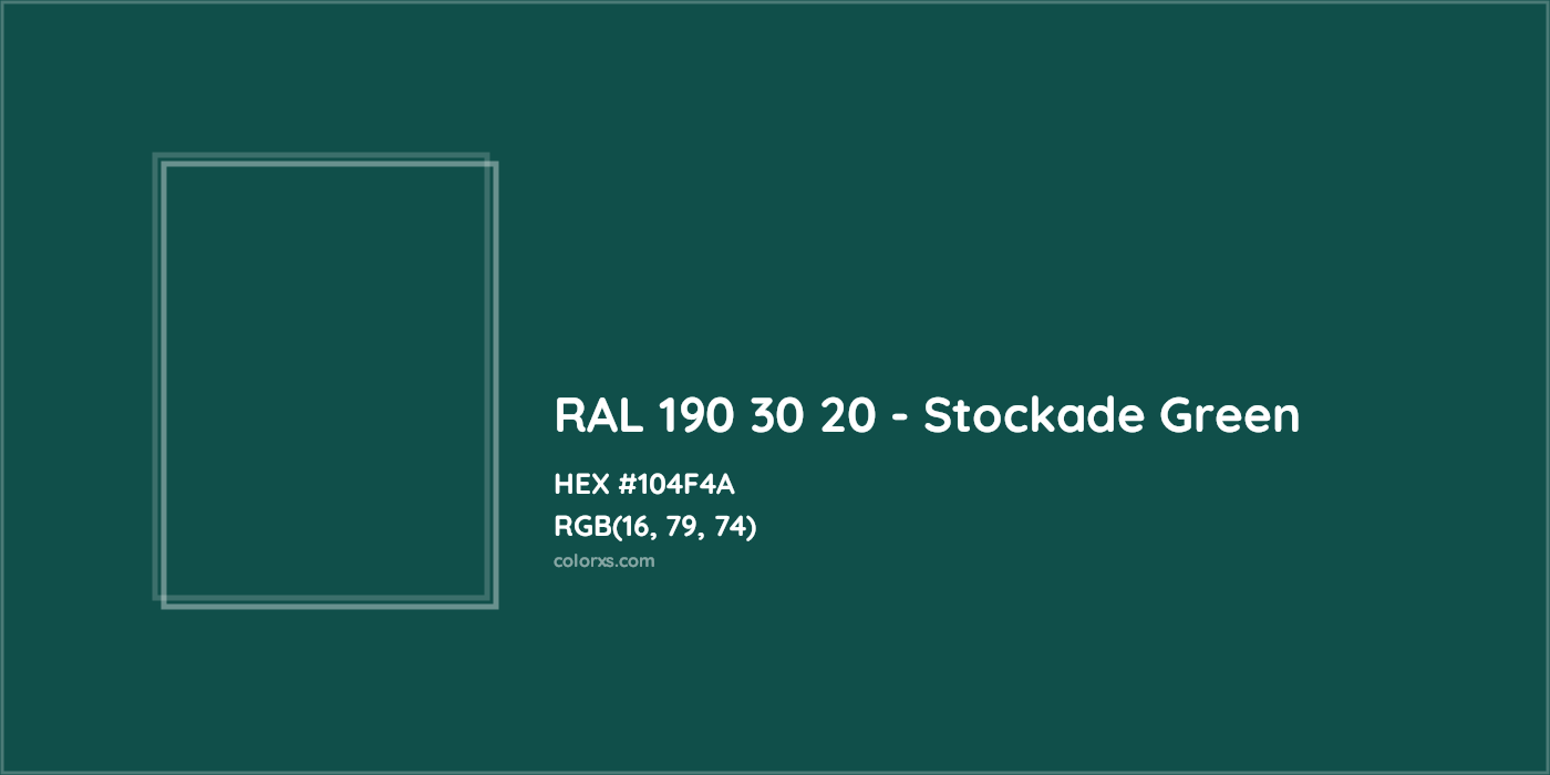 HEX #104F4A RAL 190 30 20 - Stockade Green CMS RAL Design - Color Code