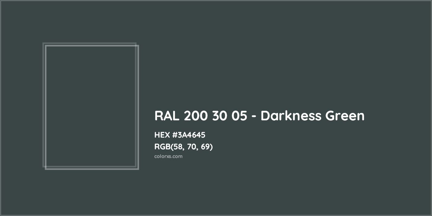 HEX #3A4645 RAL 200 30 05 - Darkness Green CMS RAL Design - Color Code