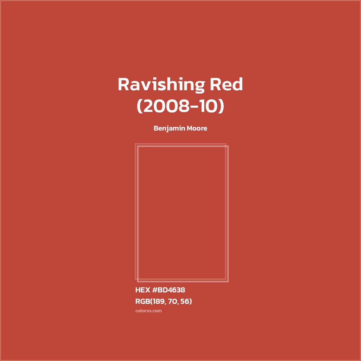 HEX #BD4638 Ravishing Red (2008-10) Paint Benjamin Moore - Color Code