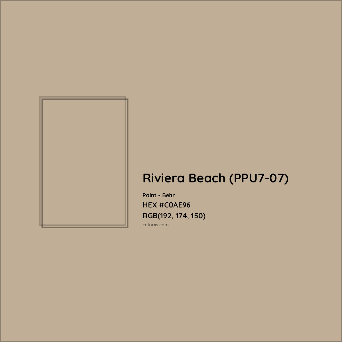 HEX #C0AE96 Riviera Beach (PPU7-07) Paint Behr - Color Code