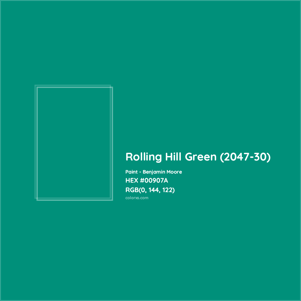 HEX #00907A Rolling Hill Green (2047-30) Paint Benjamin Moore - Color Code