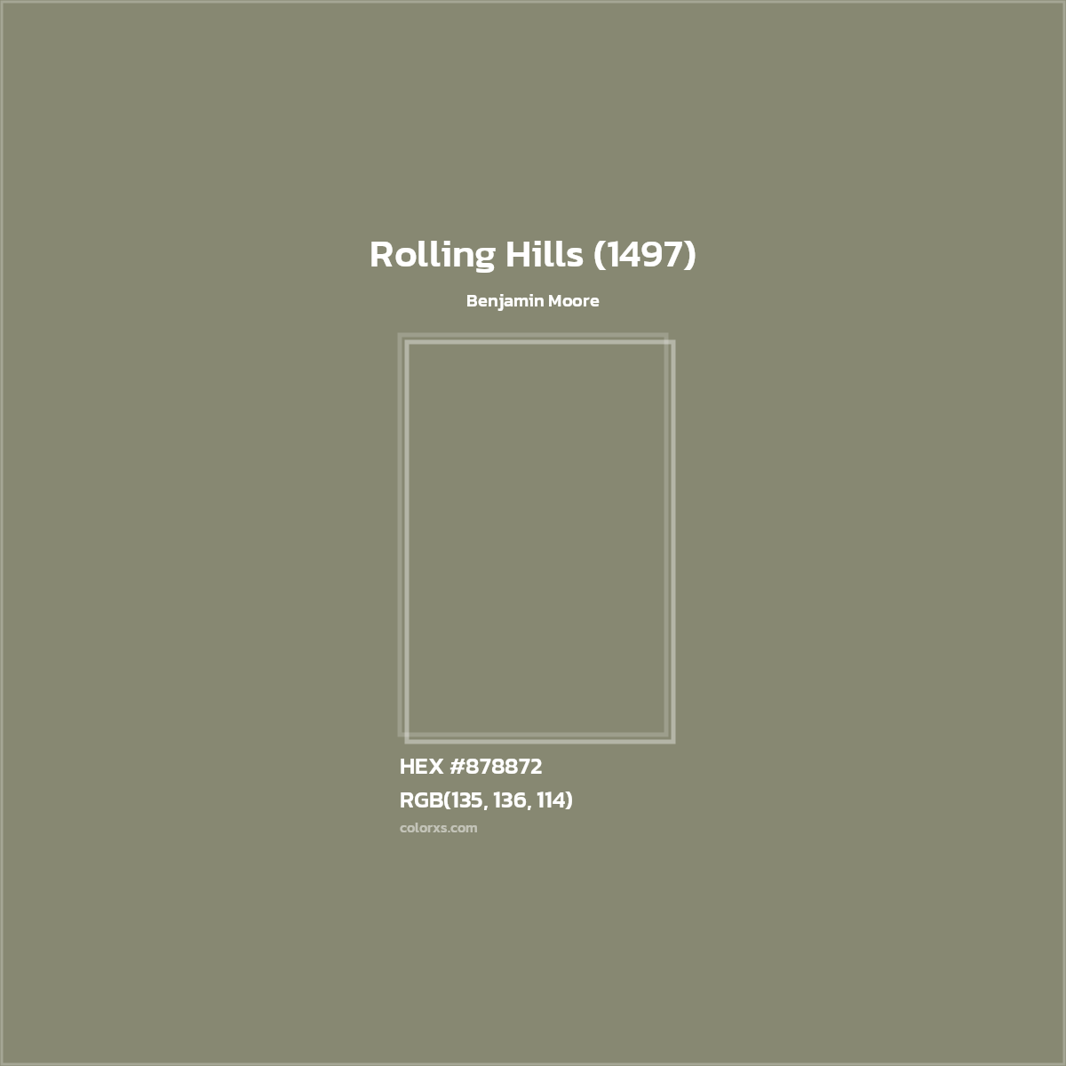 HEX #878872 Rolling Hills (1497) Paint Benjamin Moore - Color Code