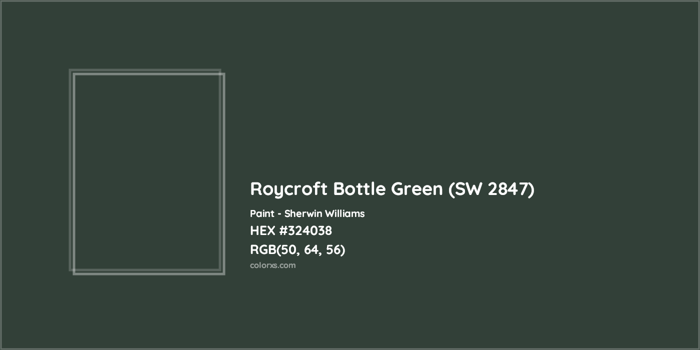 HEX #324038 Roycroft Bottle Green (SW 2847) Paint Sherwin Williams - Color Code