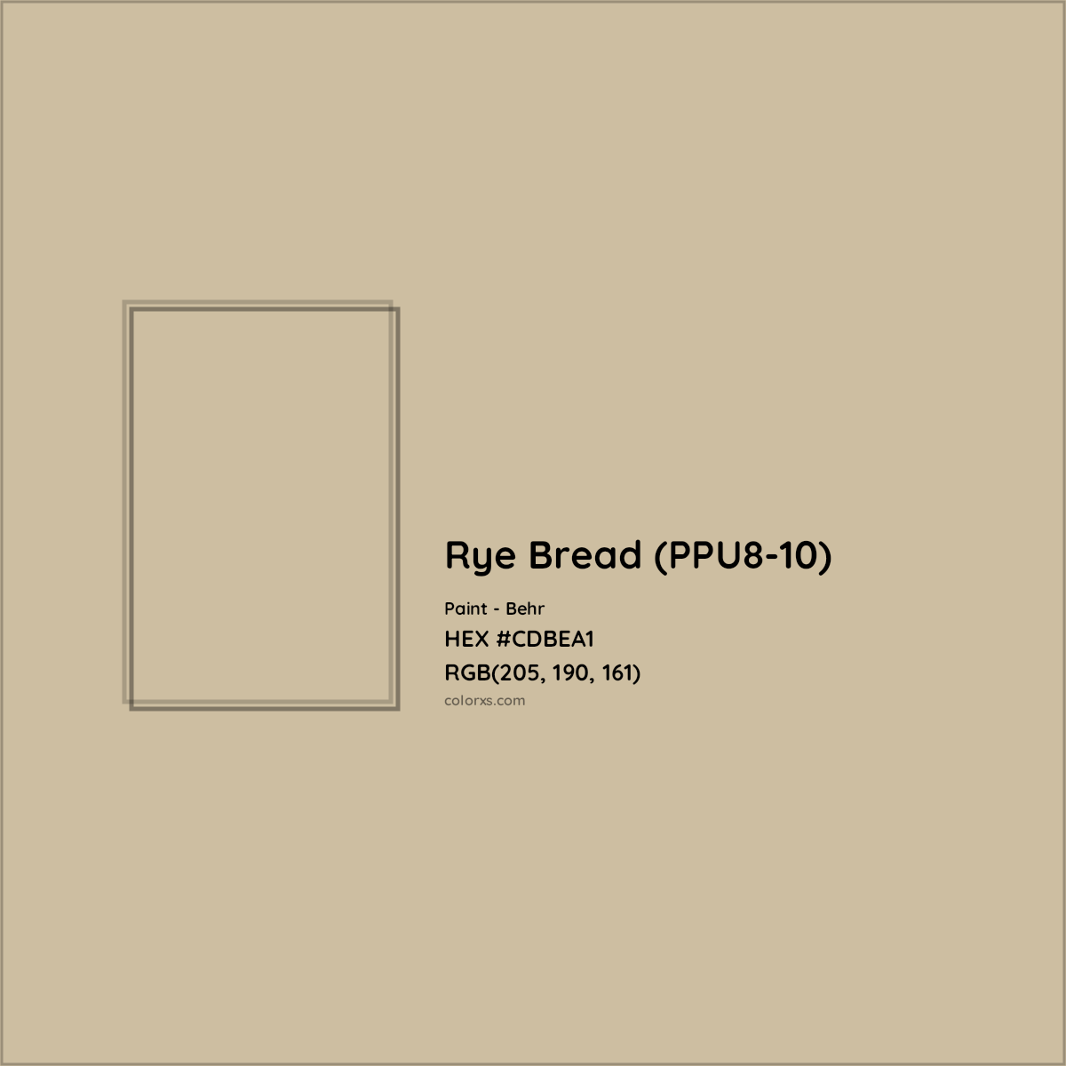 HEX #CDBEA1 Rye Bread (PPU8-10) Paint Behr - Color Code
