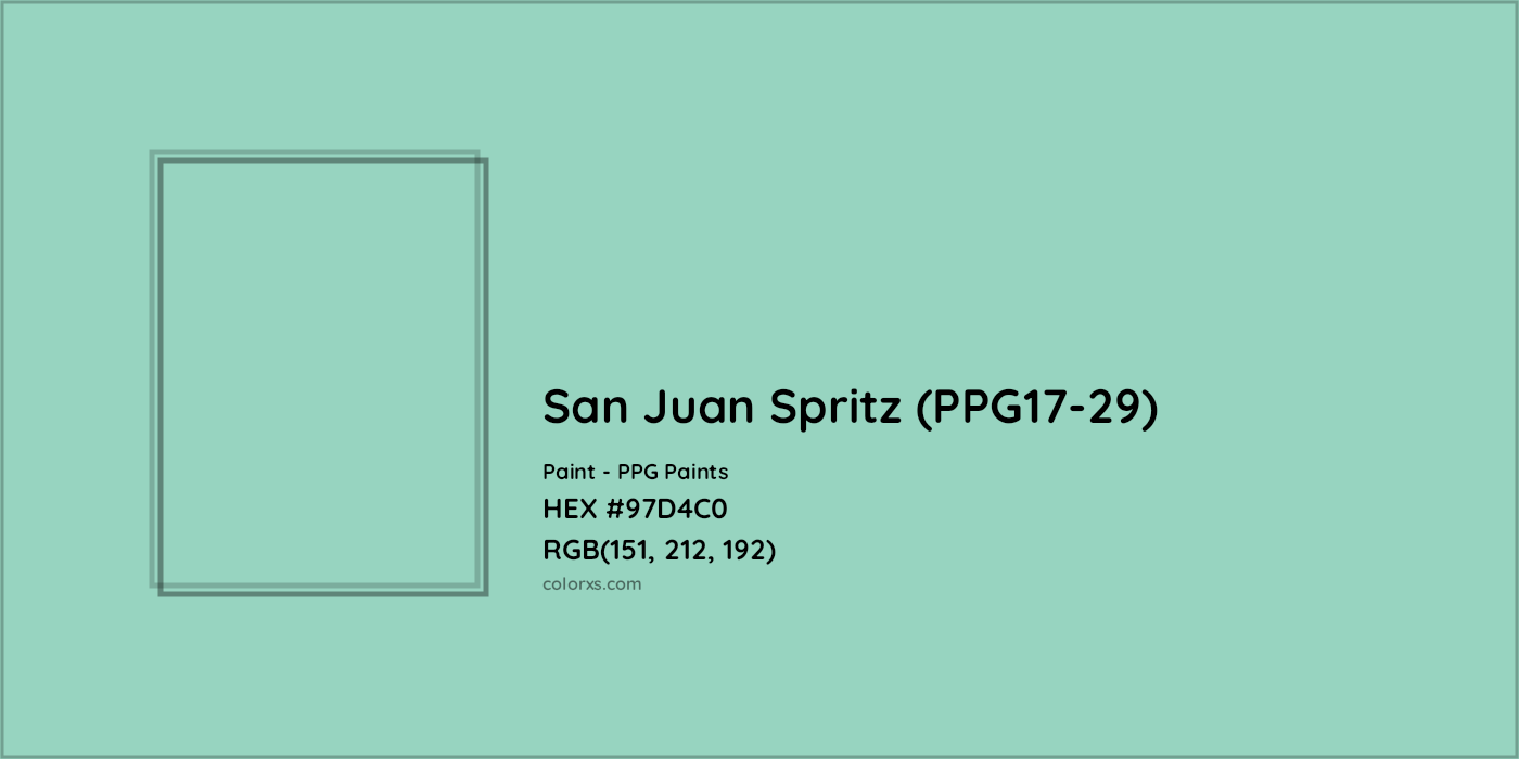 HEX #97D4C0 San Juan Spritz (PPG17-29) Paint PPG Paints - Color Code