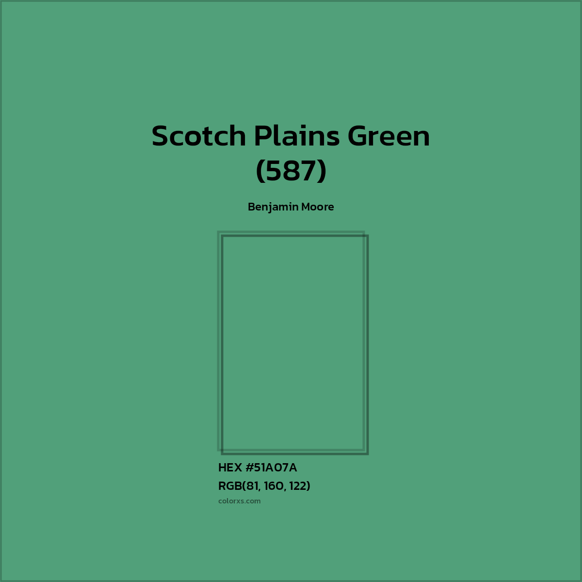 HEX #51A07A Scotch Plains Green (587) Paint Benjamin Moore - Color Code