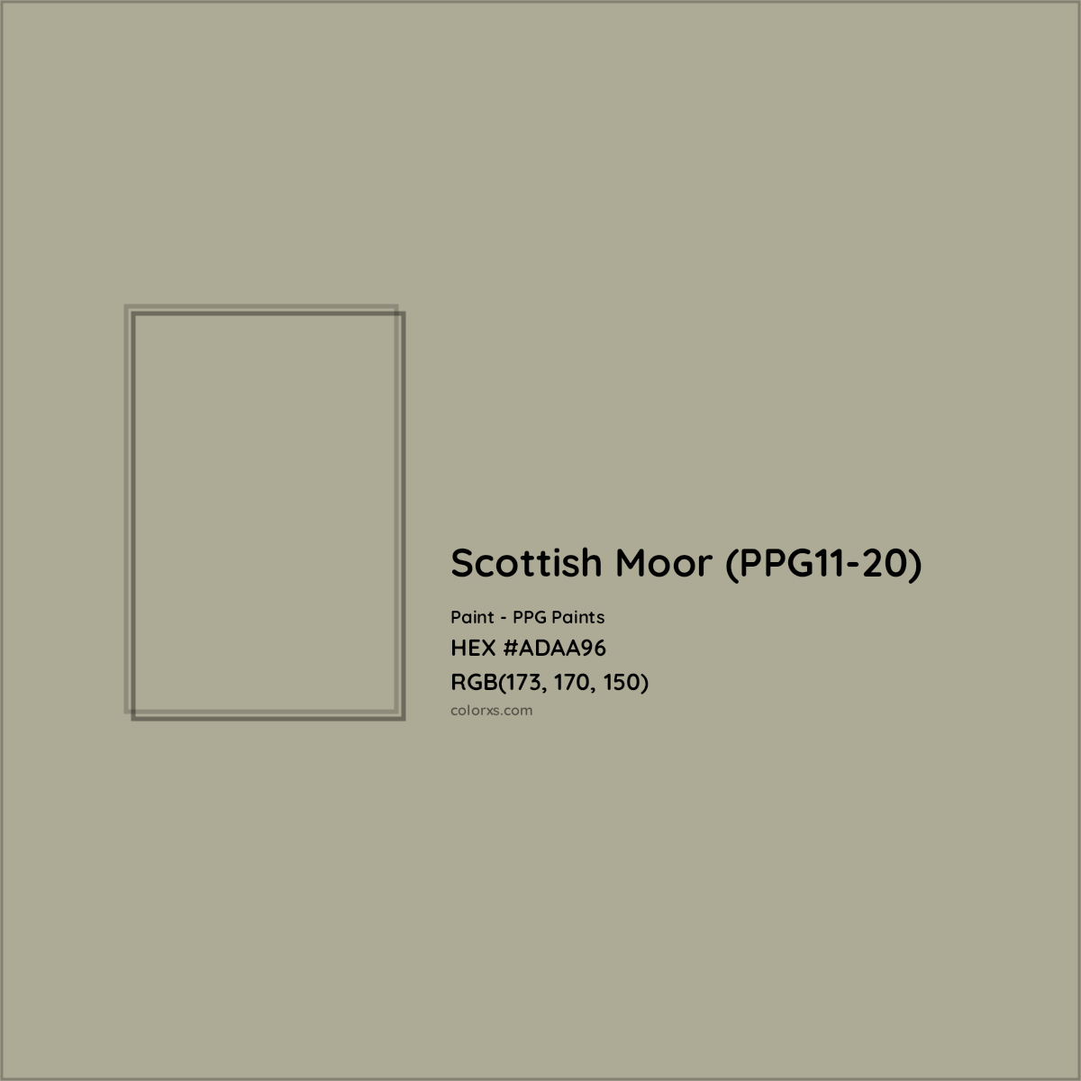 HEX #ADAA96 Scottish Moor (PPG11-20) Paint PPG Paints - Color Code