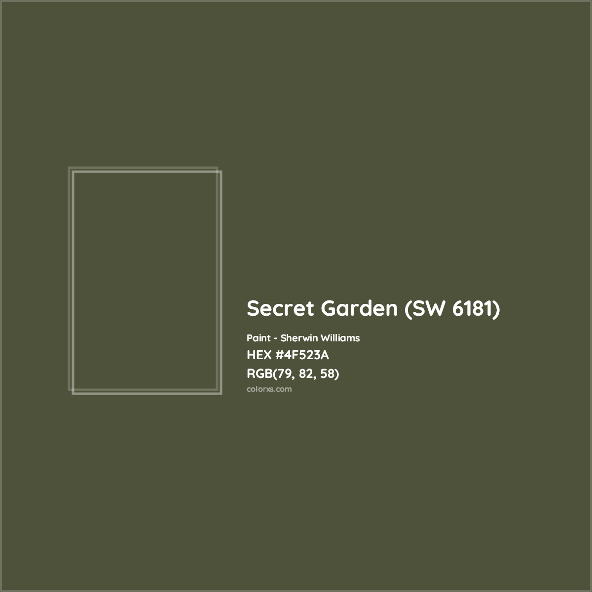 HEX #4F523A Secret Garden (SW 6181) Paint Sherwin Williams - Color Code