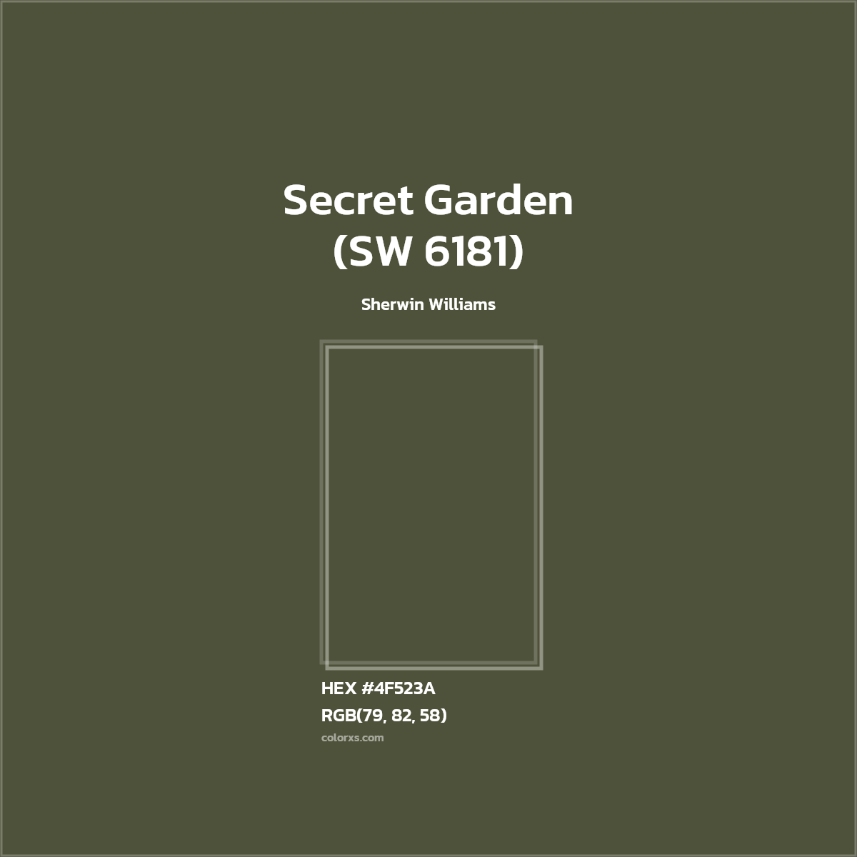 HEX #4F523A Secret Garden (SW 6181) Paint Sherwin Williams - Color Code