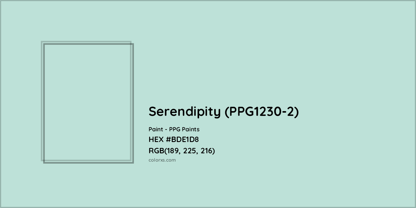 HEX #BDE1D8 Serendipity (PPG1230-2) Paint PPG Paints - Color Code