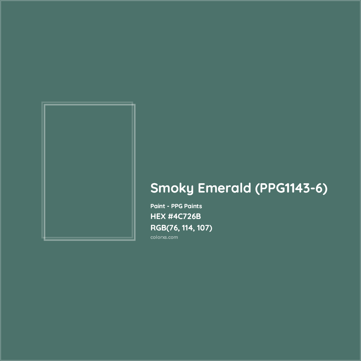 HEX #4C726B Smoky Emerald (PPG1143-6) Paint PPG Paints - Color Code
