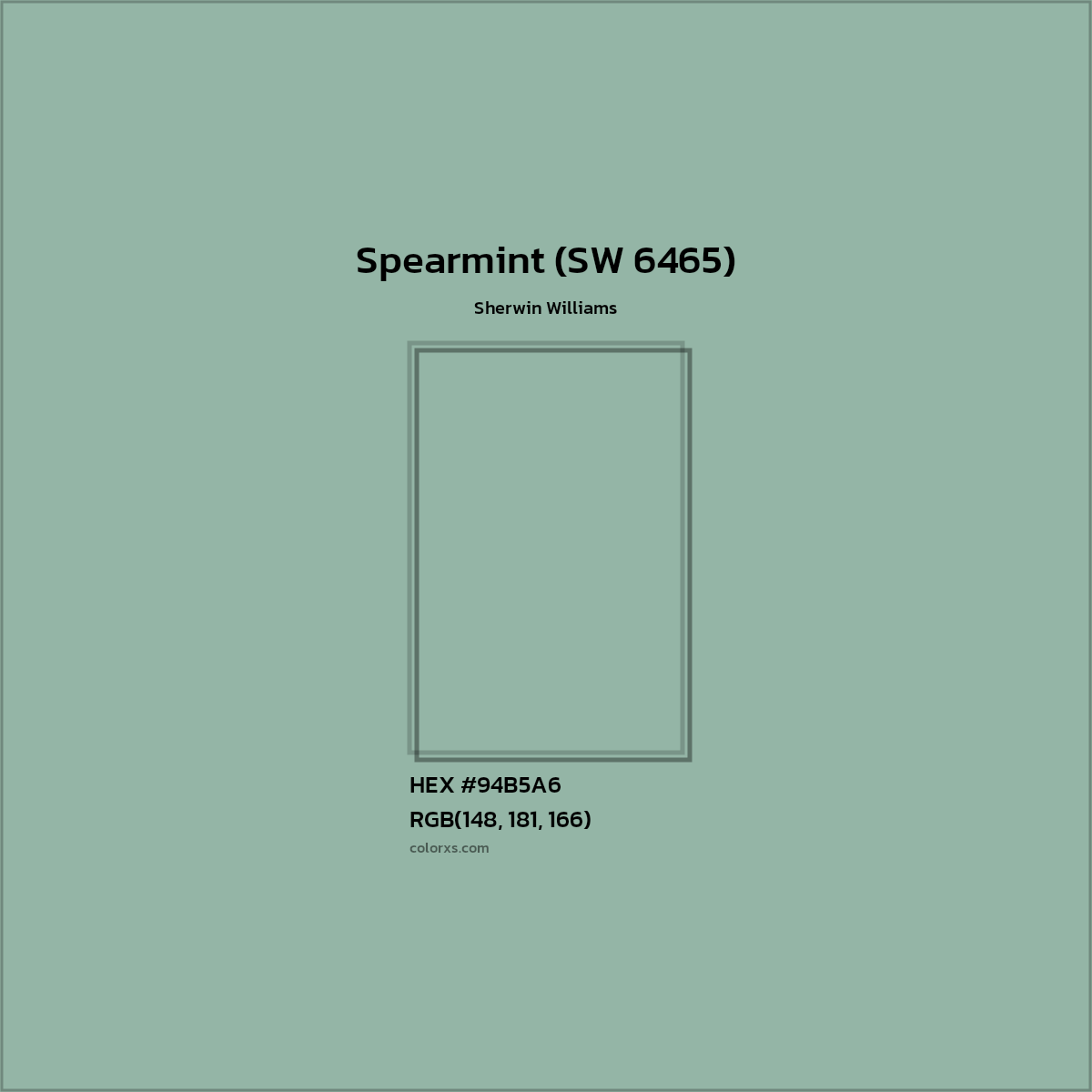 HEX #94B5A6 Spearmint (SW 6465) Paint Sherwin Williams - Color Code