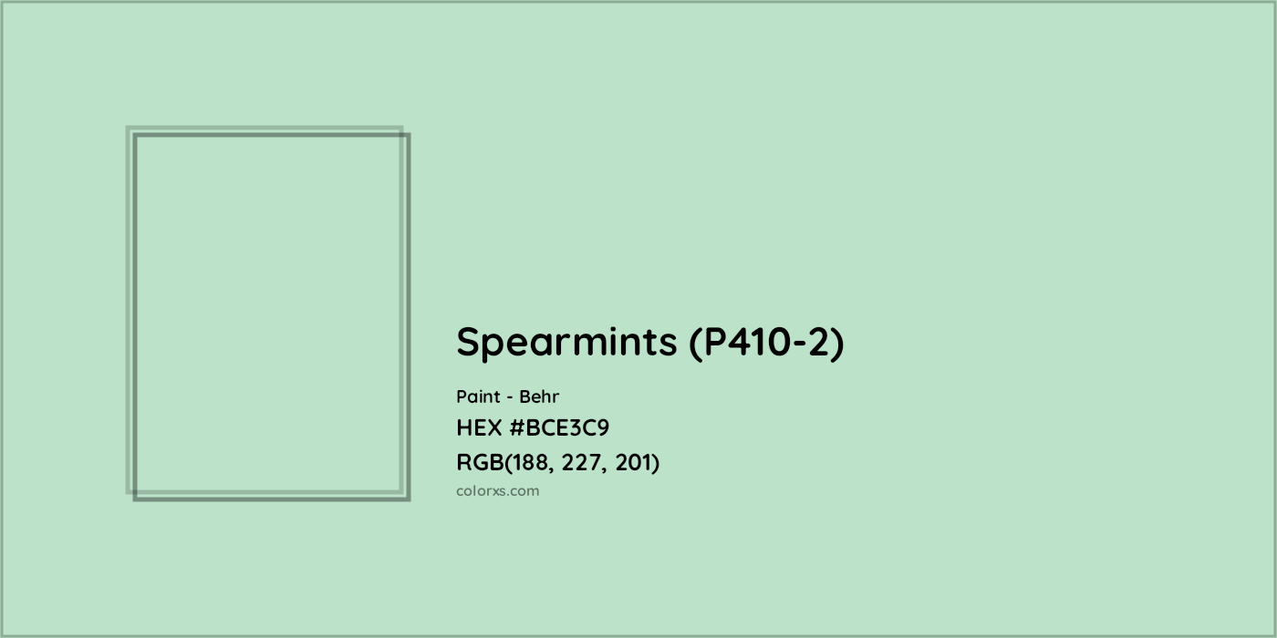HEX #BCE3C9 Spearmints (P410-2) Paint Behr - Color Code