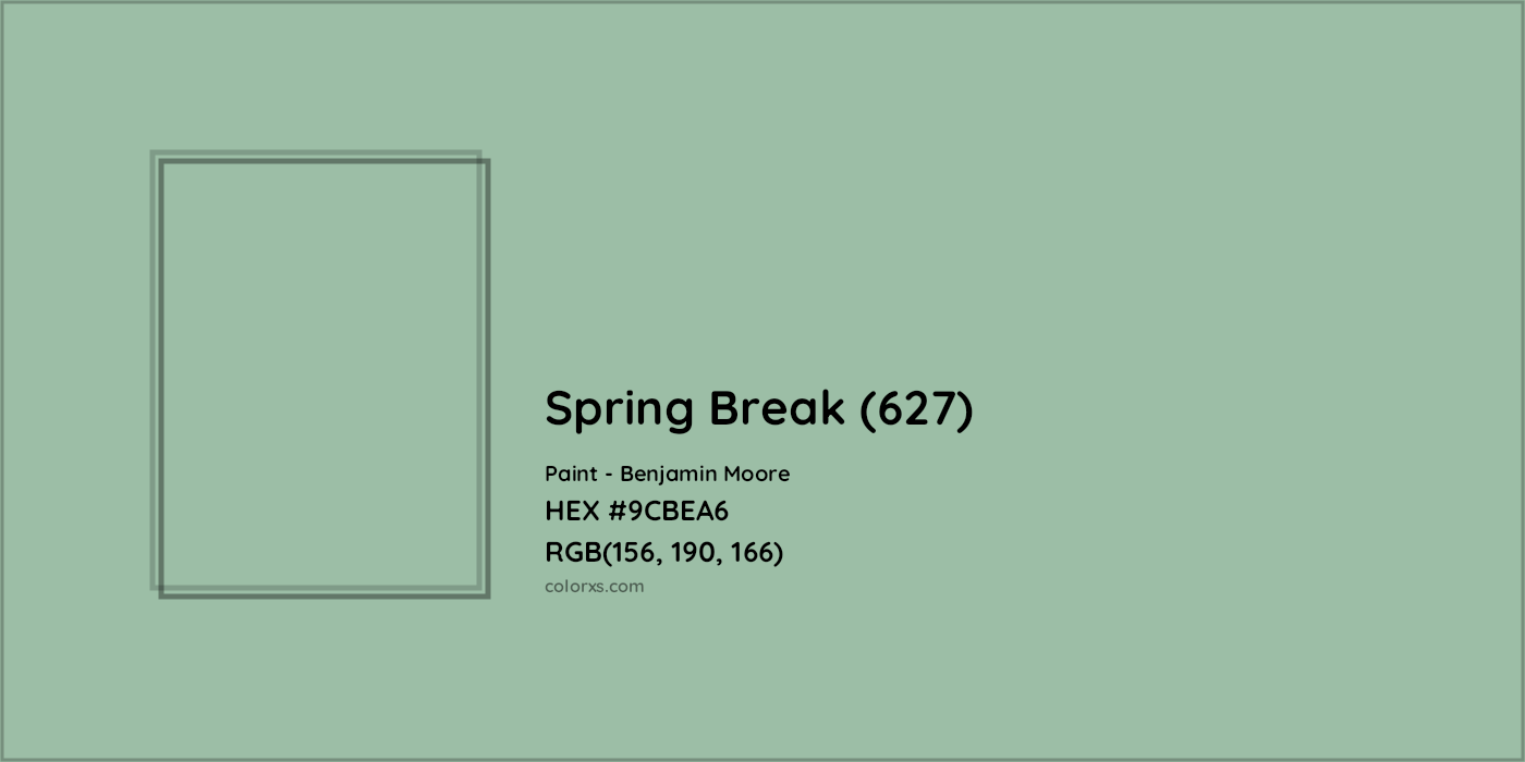 HEX #9CBEA6 Spring Break (627) Paint Benjamin Moore - Color Code