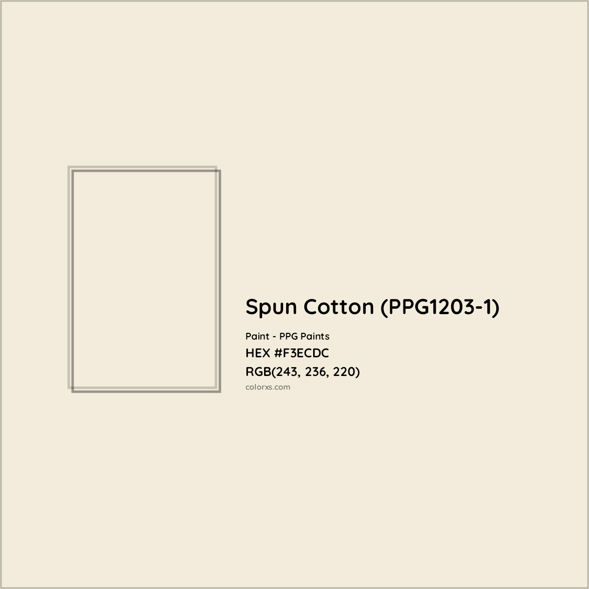 HEX #F3ECDC Spun Cotton (PPG1203-1) Paint PPG Paints - Color Code