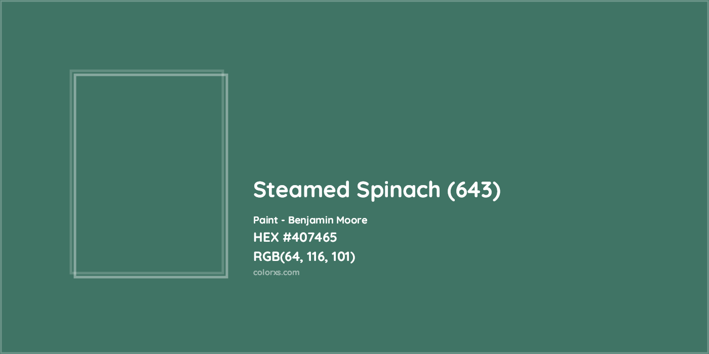 HEX #407465 Steamed Spinach (643) Paint Benjamin Moore - Color Code
