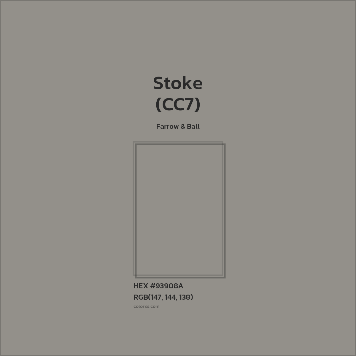 HEX #93908A Stoke (CC7) Paint Farrow & Ball - Color Code