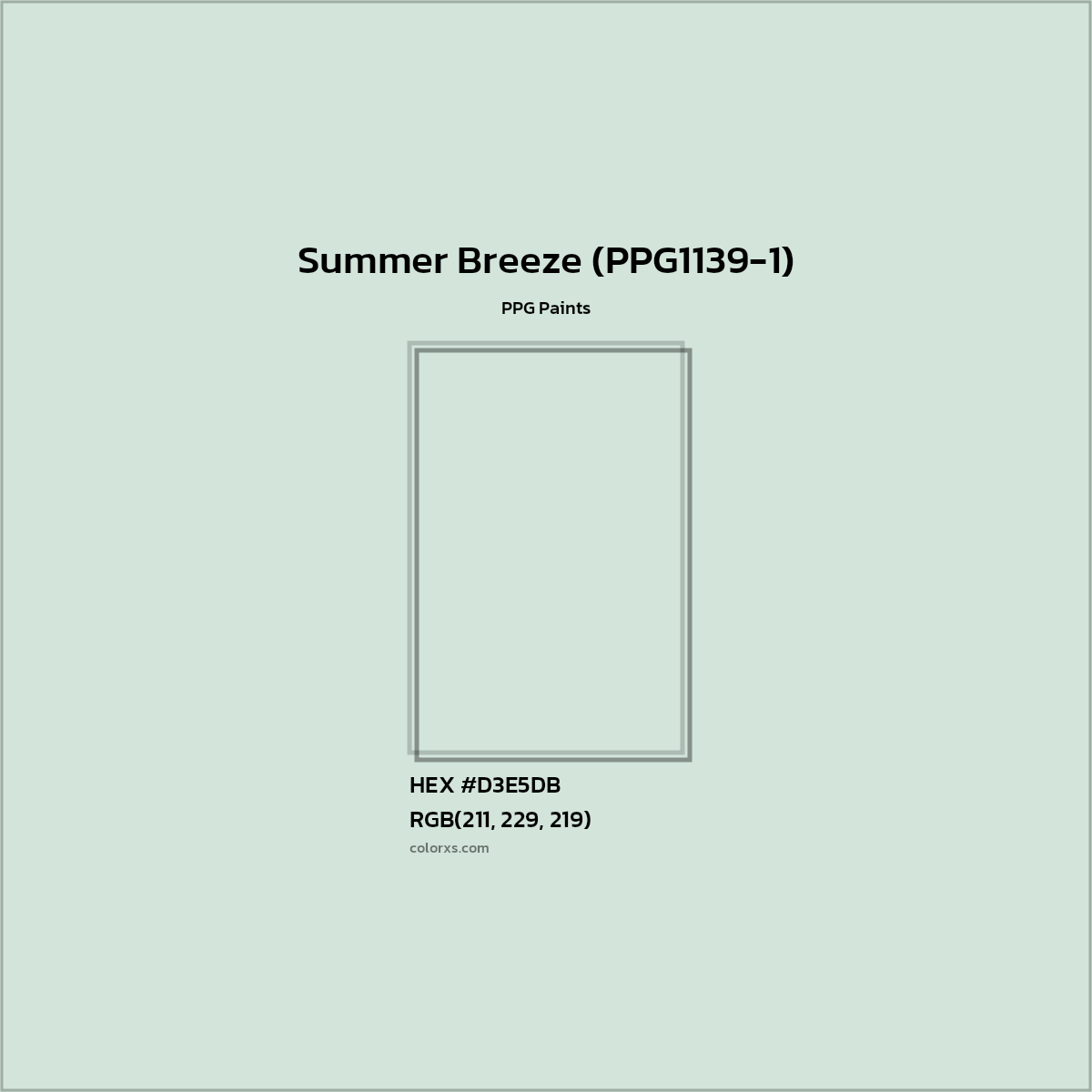 HEX #D3E5DB Summer Breeze (PPG1139-1) Paint PPG Paints - Color Code