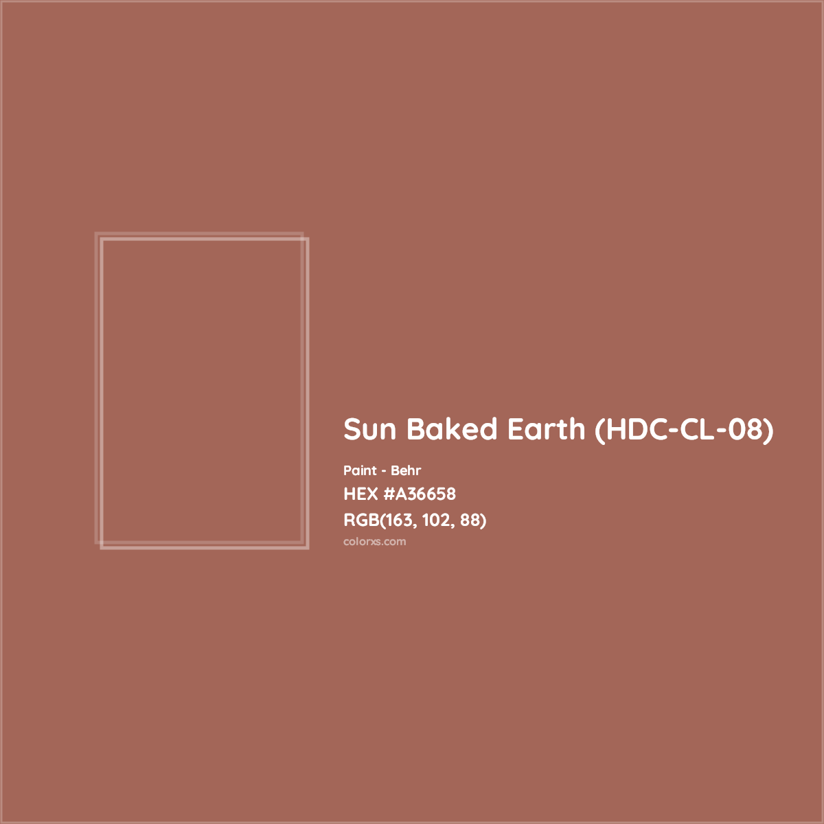 HEX #A36658 Sun Baked Earth (HDC-CL-08) Paint Behr - Color Code