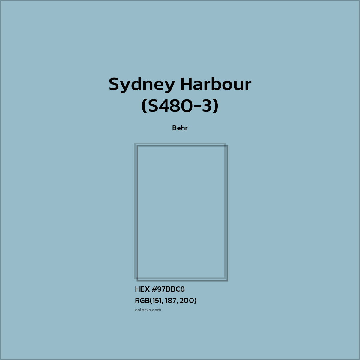 HEX #97BBC8 Sydney Harbour (S480-3) Paint Behr - Color Code