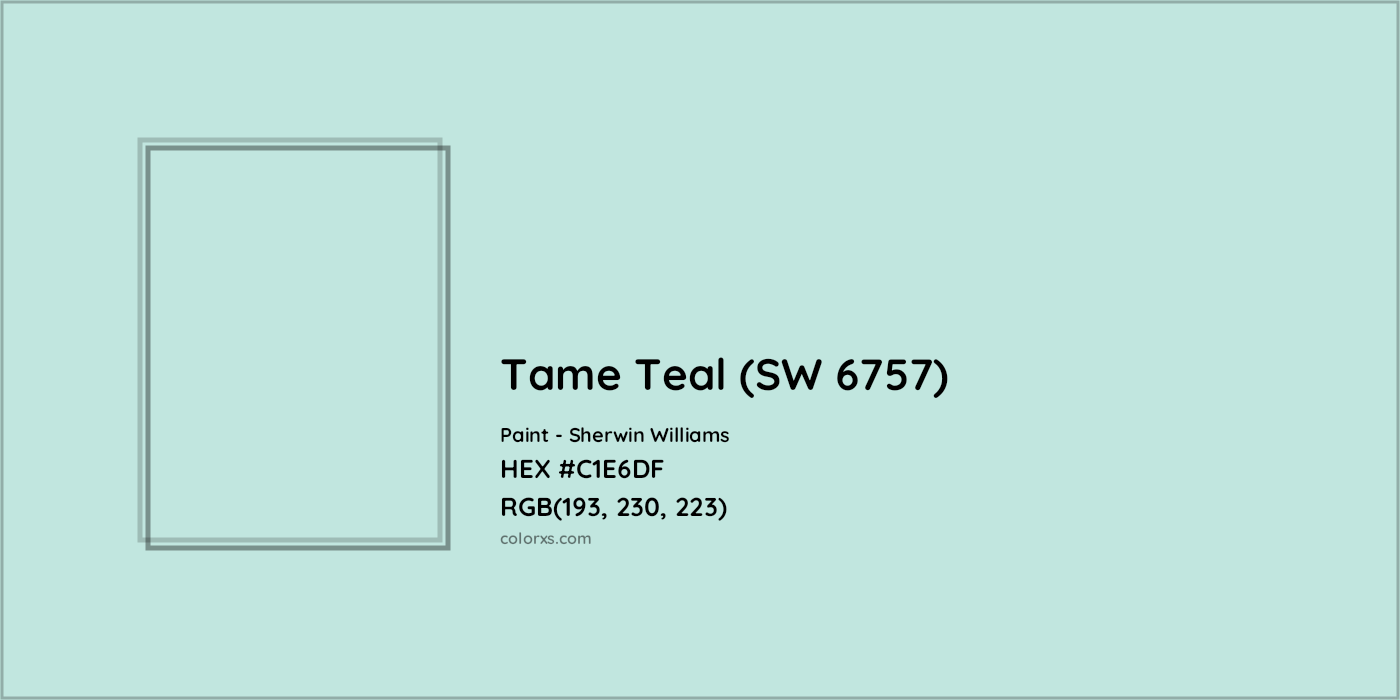 HEX #C1E6DF Tame Teal (SW 6757) Paint Sherwin Williams - Color Code