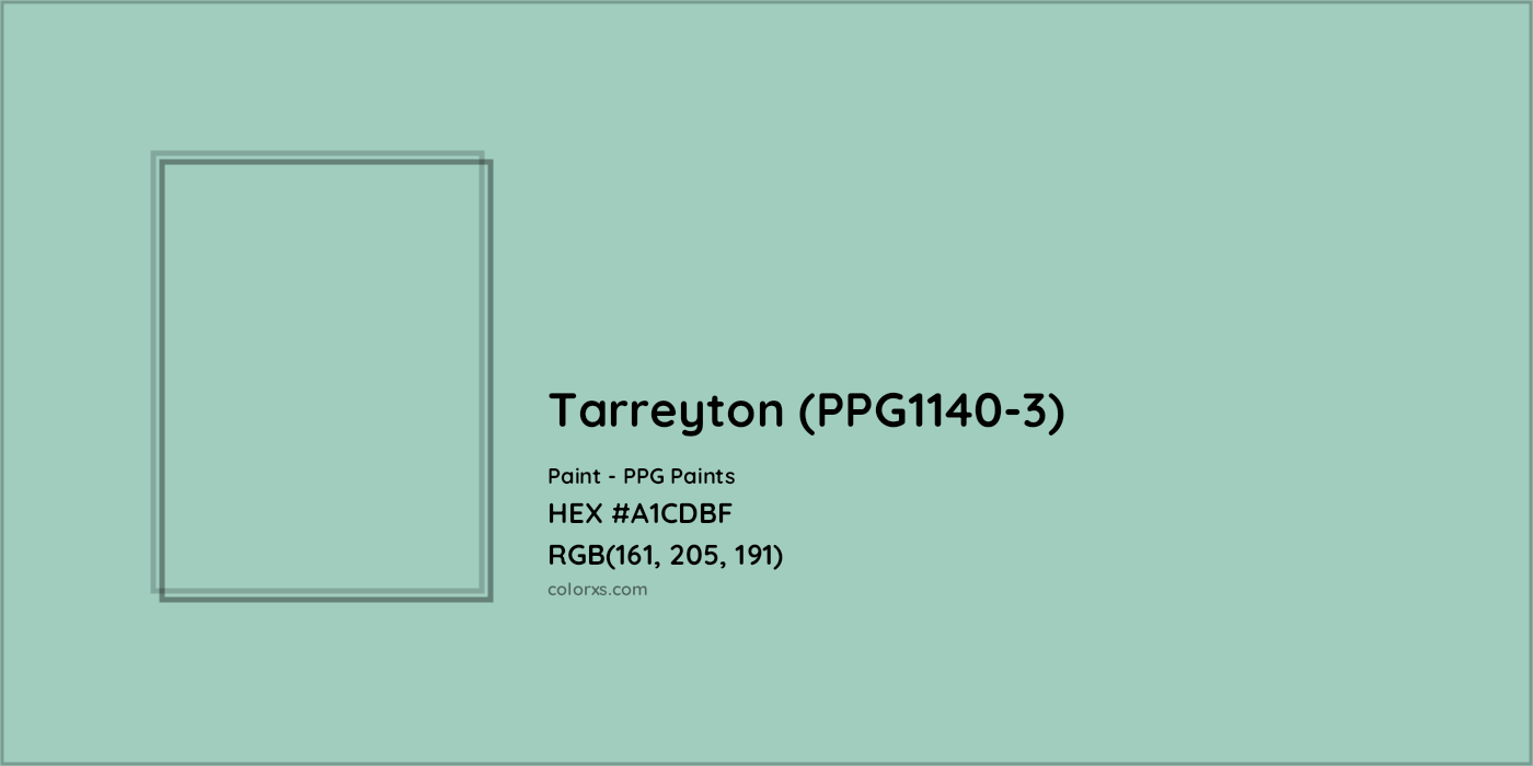 HEX #A1CDBF Tarreyton (PPG1140-3) Paint PPG Paints - Color Code