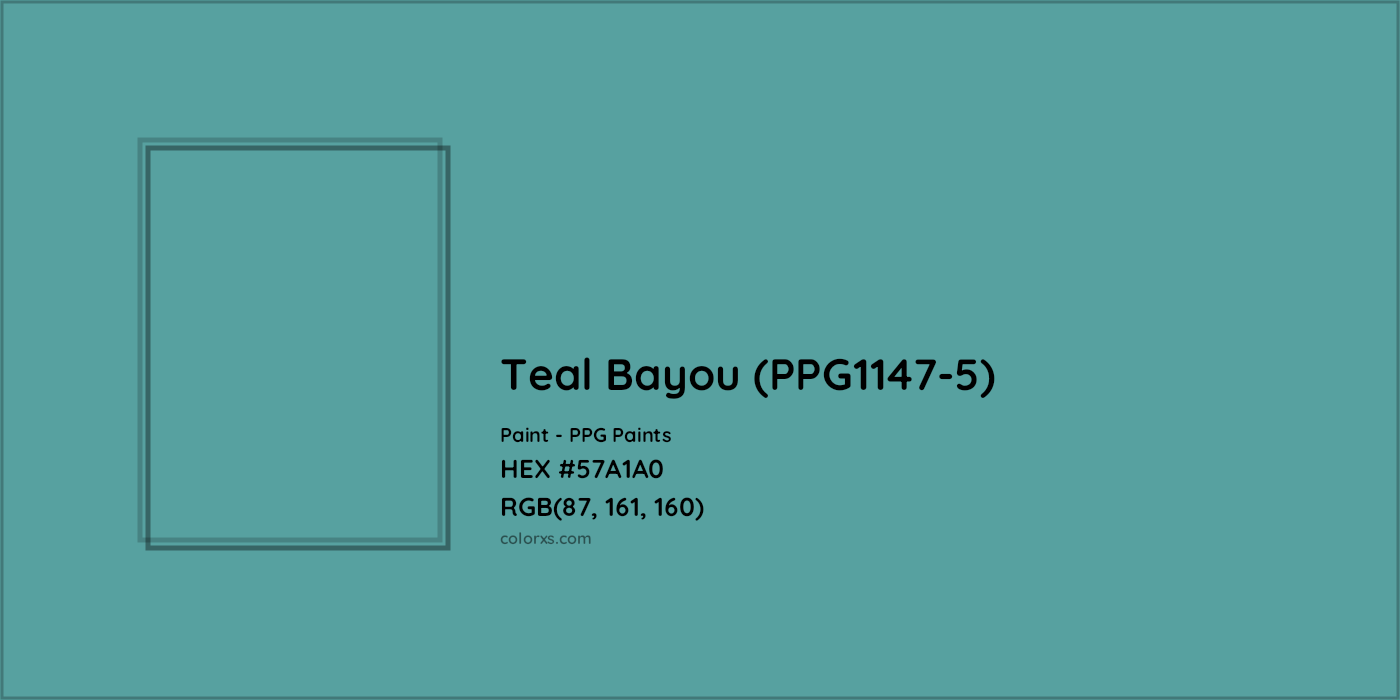 HEX #57A1A0 Teal Bayou (PPG1147-5) Paint PPG Paints - Color Code
