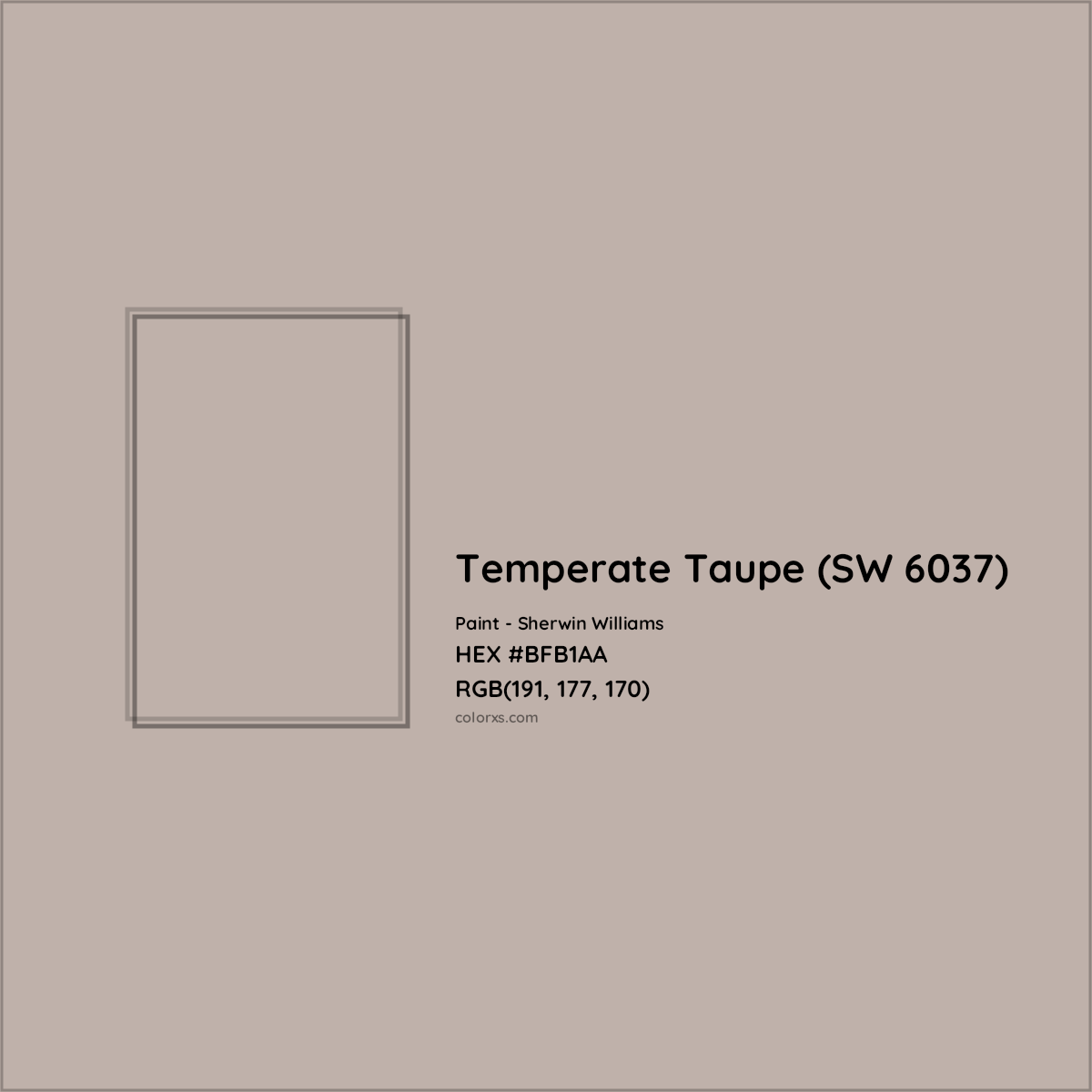 HEX #BFB1AA Temperate Taupe (SW 6037) Paint Sherwin Williams - Color Code
