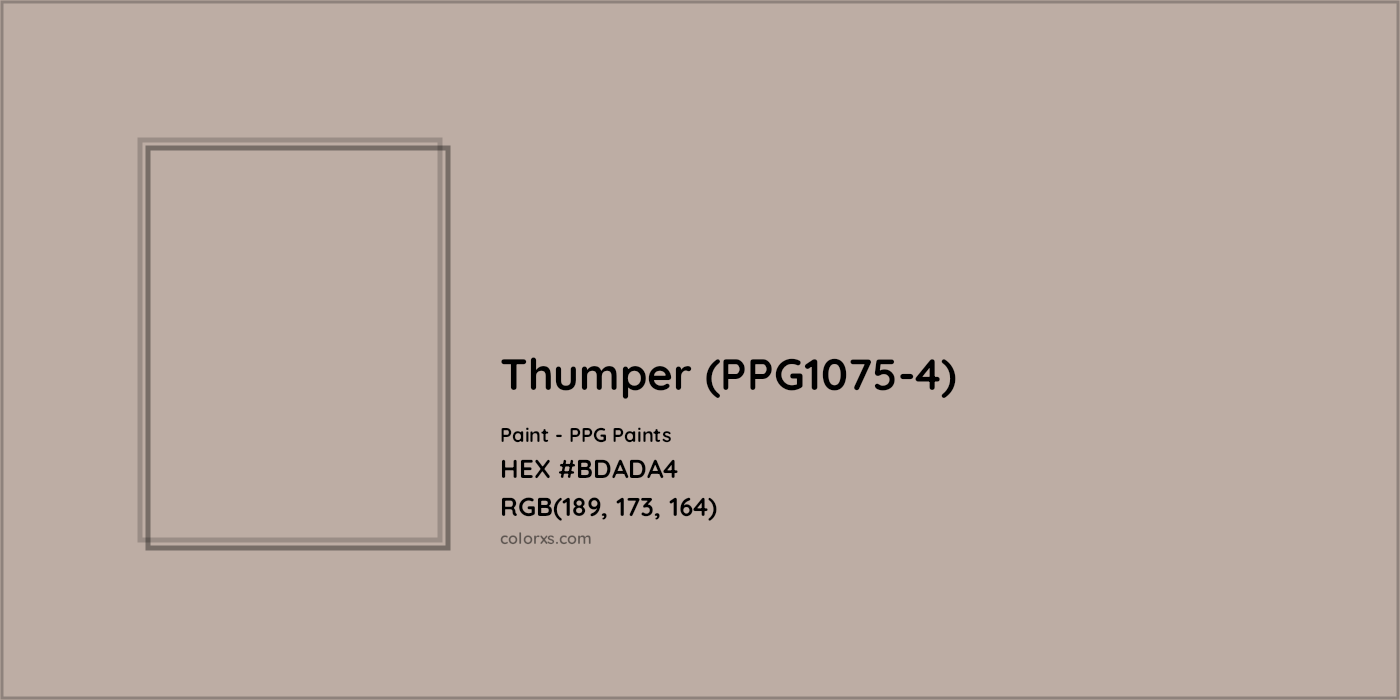 HEX #BDADA4 Thumper (PPG1075-4) Paint PPG Paints - Color Code