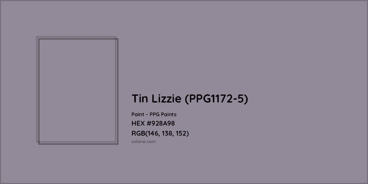 HEX #928A98 Tin Lizzie (PPG1172-5) Paint PPG Paints - Color Code