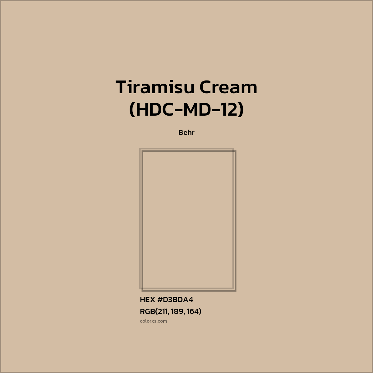 HEX #D3BDA4 Tiramisu Cream (HDC-MD-12) Paint Behr - Color Code