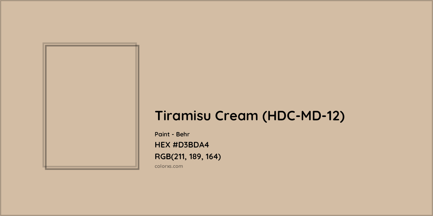HEX #D3BDA4 Tiramisu Cream (HDC-MD-12) Paint Behr - Color Code