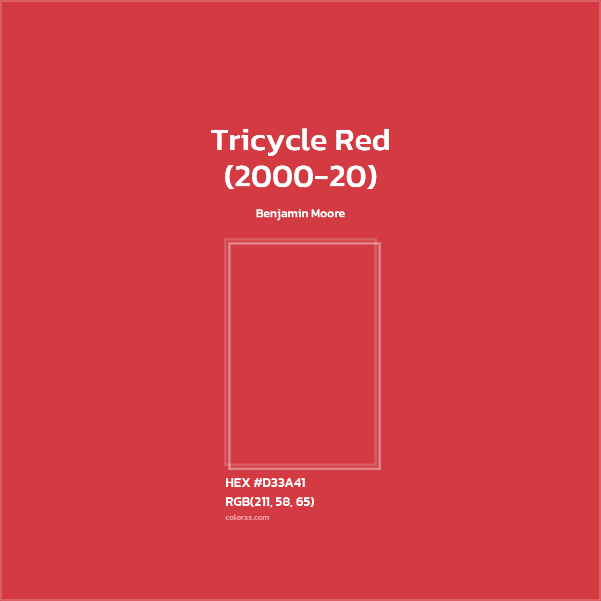 HEX #D33A41 Tricycle Red (2000-20) Paint Benjamin Moore - Color Code