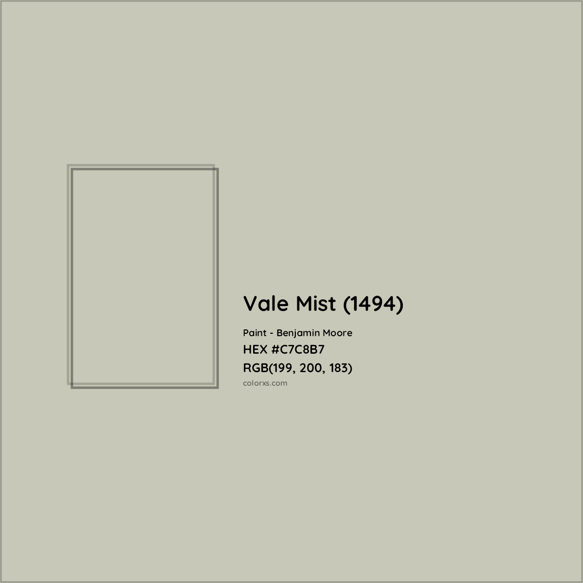 HEX #C7C8B7 Vale Mist (1494) Paint Benjamin Moore - Color Code